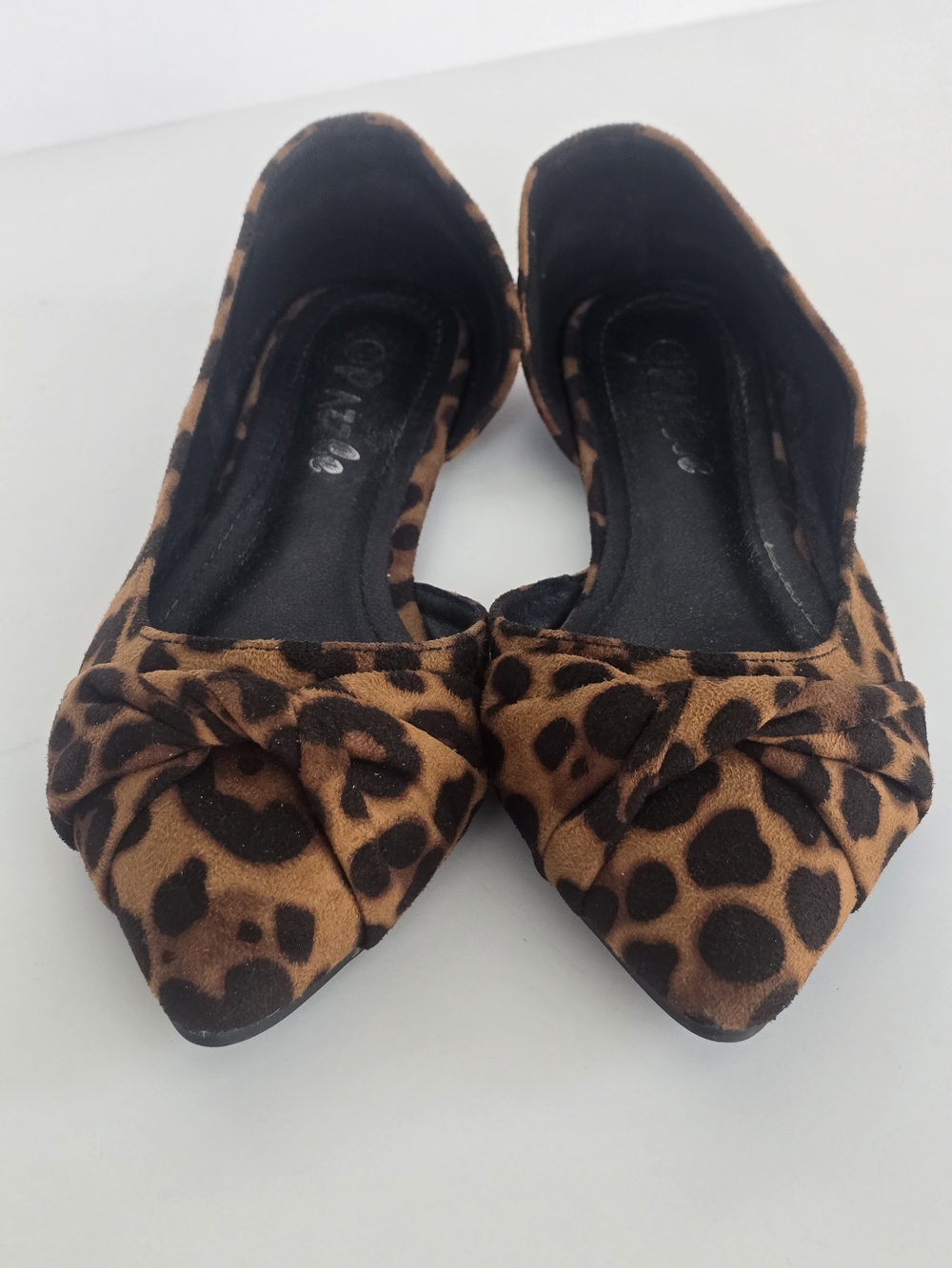 Leopard Print Pointed Toe Ballet Flats - Brown